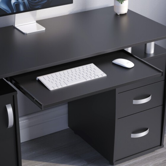 (Black) Autoly 3-Drawer Computer Desk PC Workstation